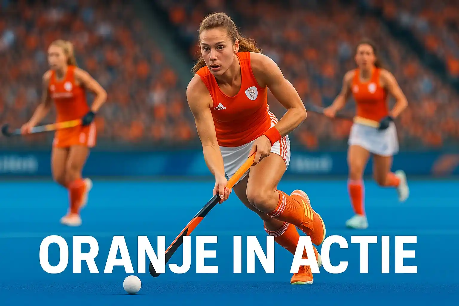 Nederlands vrouwenhockeyteam Oranje in actie tijdens internationale wedstrijd