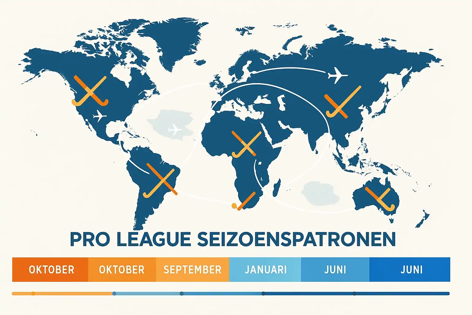 Seizoenspatronen en wedstrijdkalender van de FIH Pro League met reisschema