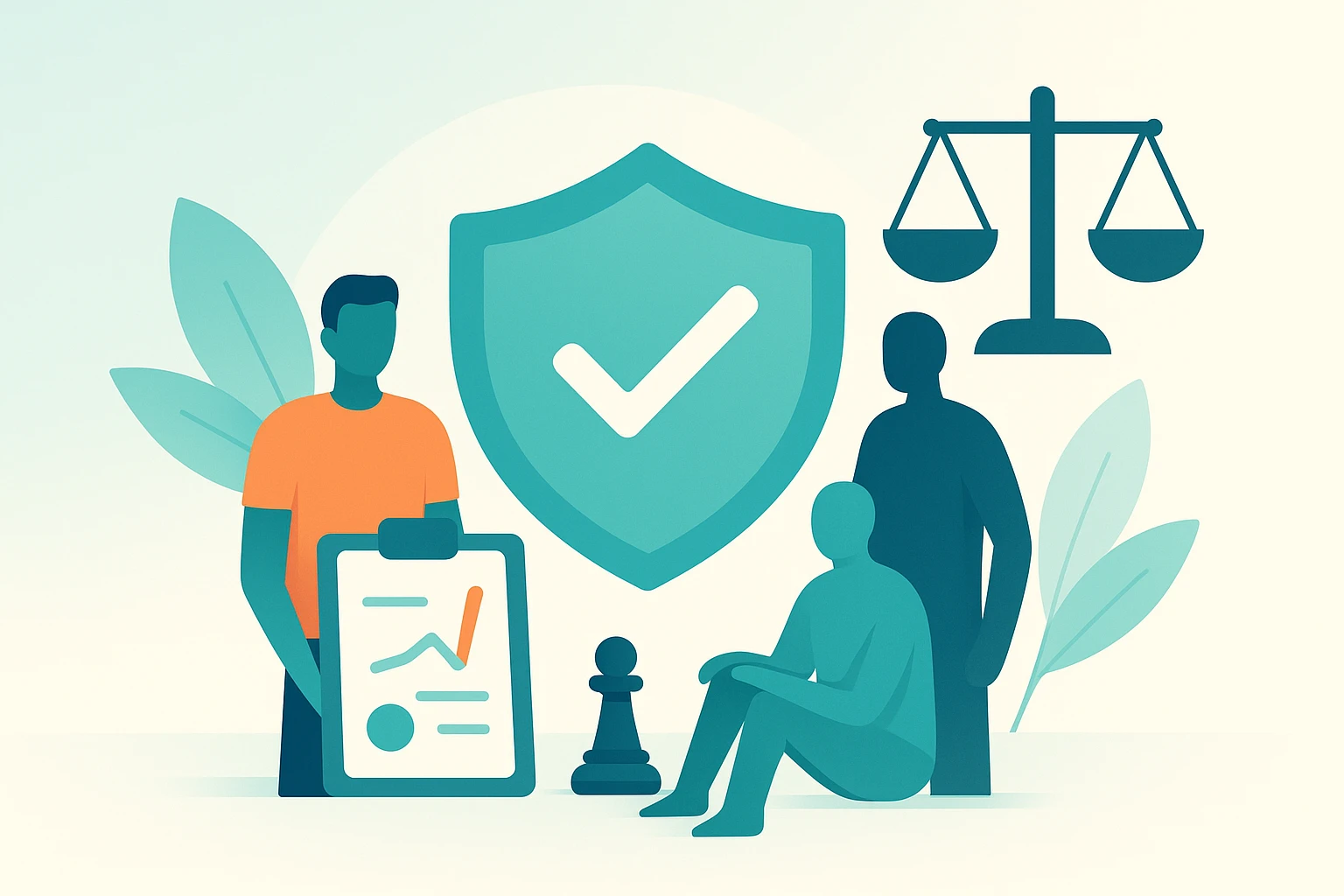 Illustratie over verantwoord gokken met beschermende symbolen en ondersteunende elementen